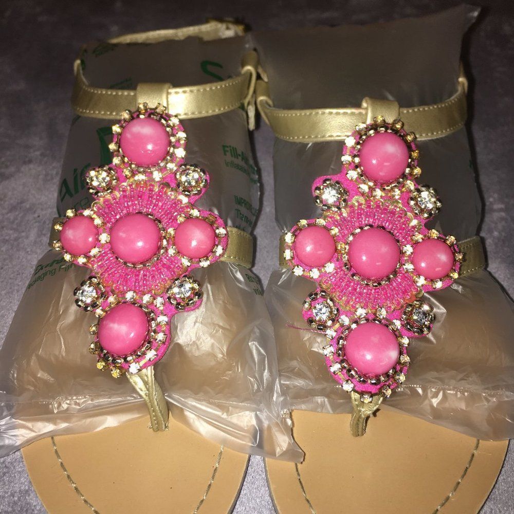 Embellished Pink Thong Sandal Size 8